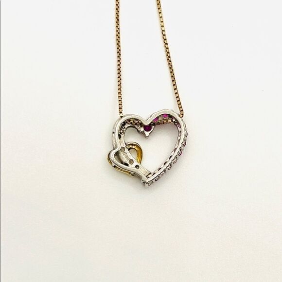 Ruby & Diamond Sterling Silver & 10k Vermeil Heart Necklace - Picture 4 of 7